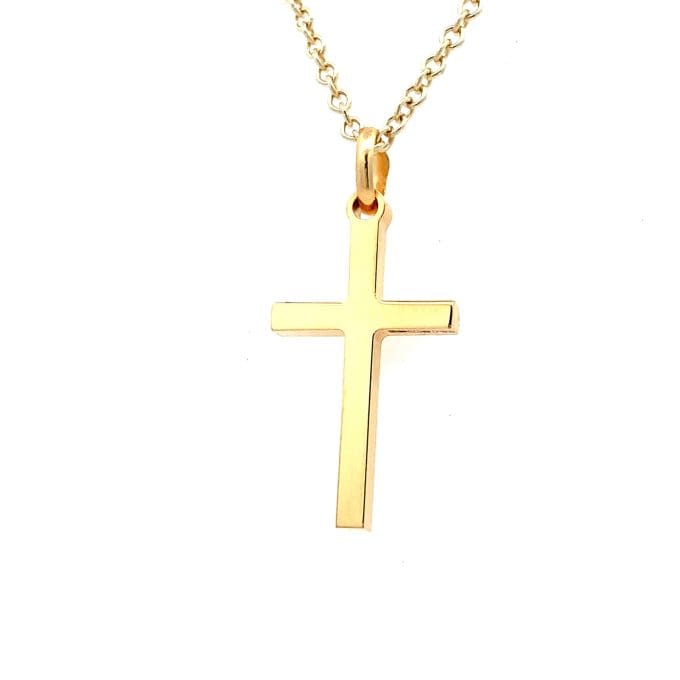 Yellow Gold Solid Cross Necklace 20mm