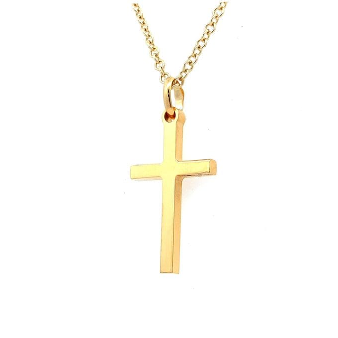 Yellow Gold Solid Cross Necklace 20mm