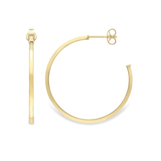 Yellow Gold Square Profile 3/4 Hoop Earrings