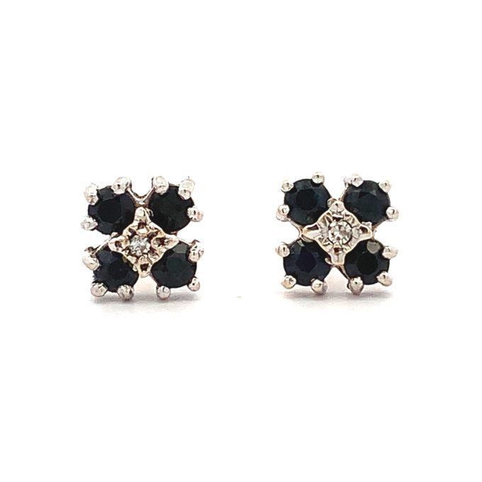 Sapphire & CZ Stud Earrings