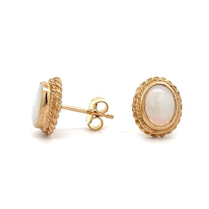 Vintage Yellow Gold Opal Stud Earrings