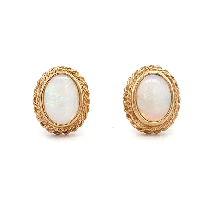 Vintage Yellow Gold Opal Stud Earrings