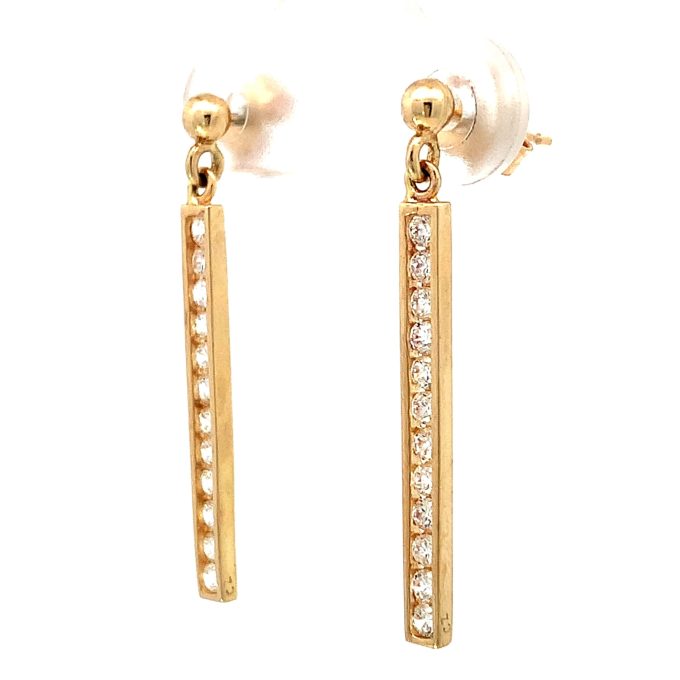 9ct Gold CZ Channel Set Drop Earrings