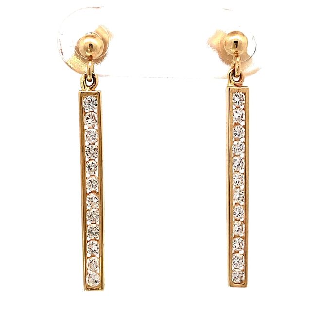 9ct Gold CZ Channel Set Drop Earrings