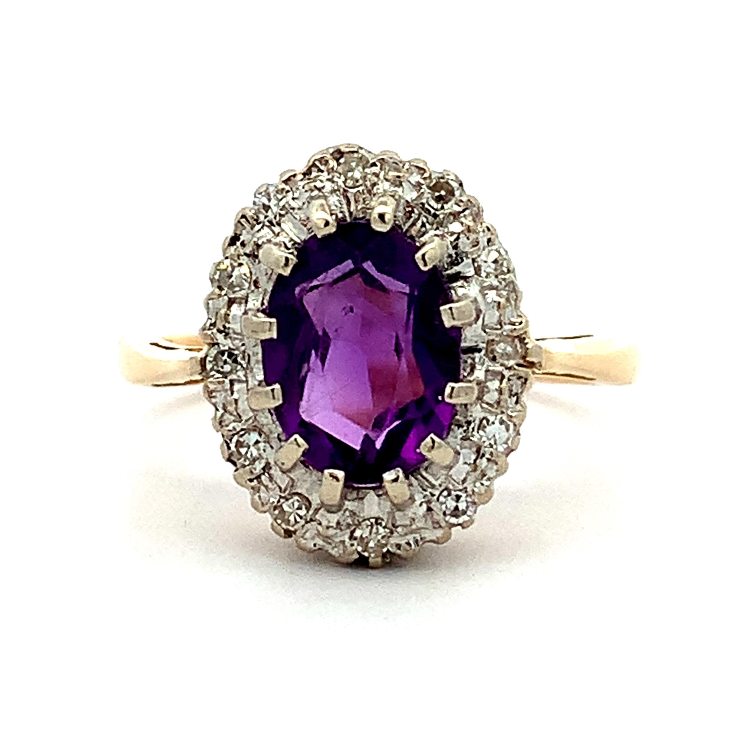 Vintage Amethyst and Diamond Cluster Ring