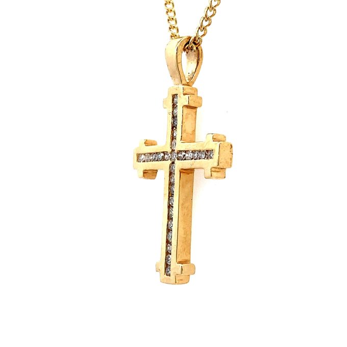 9ct Gold Diamond Cross and Chain