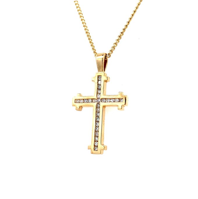 9ct Gold Diamond Cross and Chain