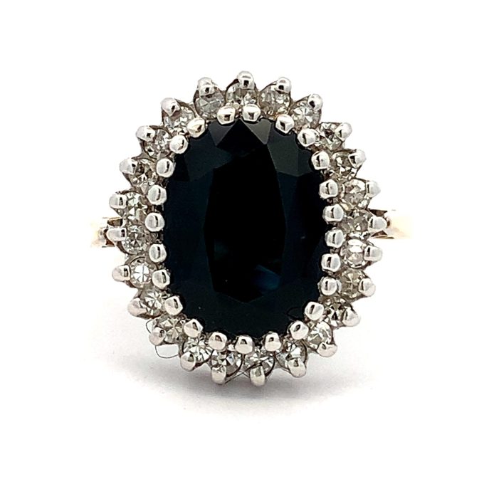 Yellow Gold Sapphire and Diamond Cluster Ring