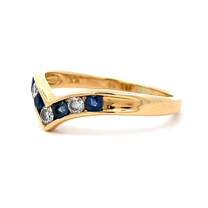 Sapphire and Diamond Wishbone Gold Ring