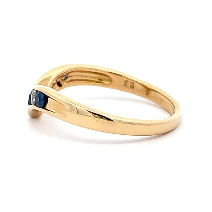 Sapphire and Diamond Wishbone Gold Ring