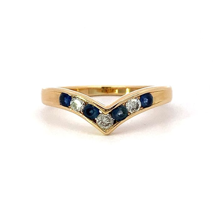 Sapphire and Diamond Wishbone Gold Ring