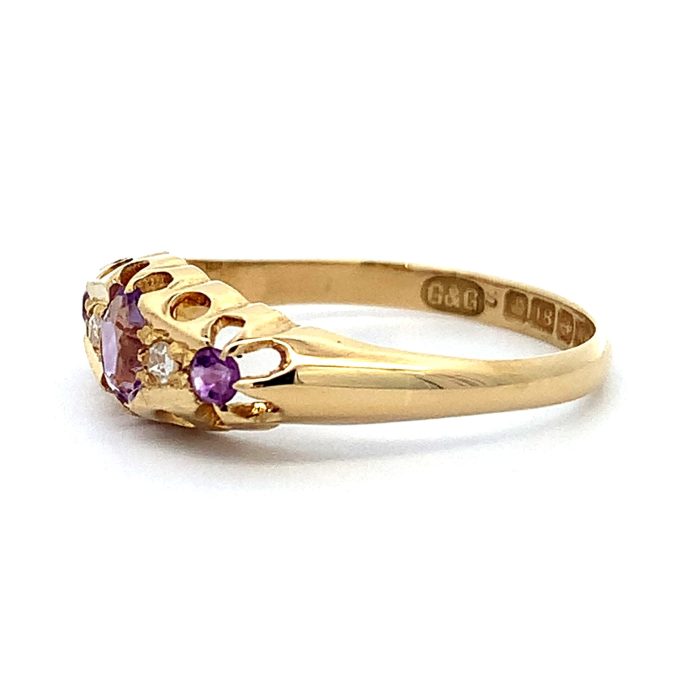 Vintage 18ct Gold Amethyst & Diamond Dress Ring