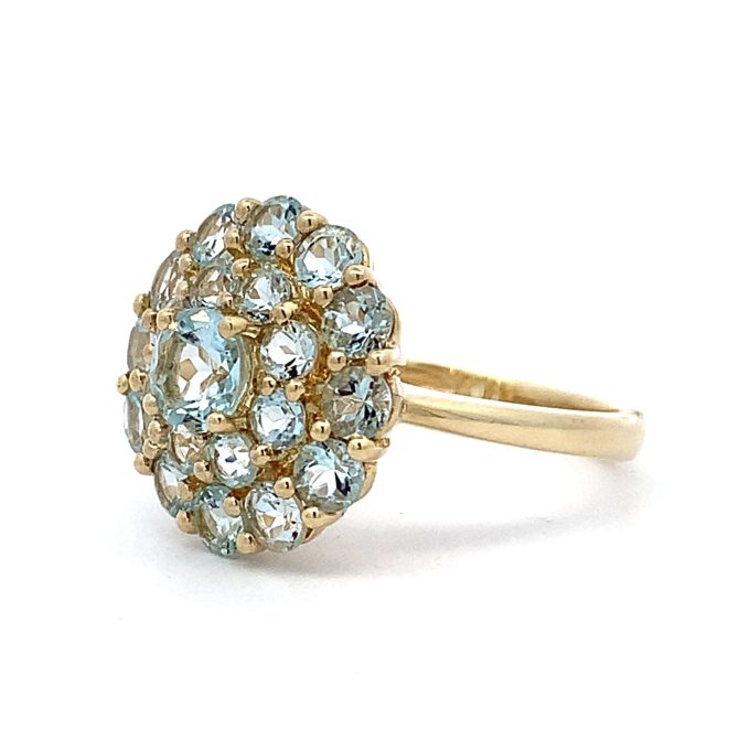 Yellow Gold Aquamarine Cluster Dress Ring