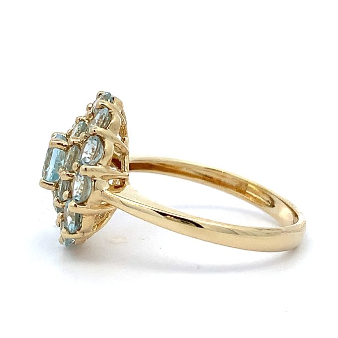 Yellow Gold Aquamarine Cluster Dress Ring