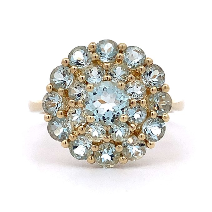 Yellow Gold Aquamarine Cluster Dress Ring