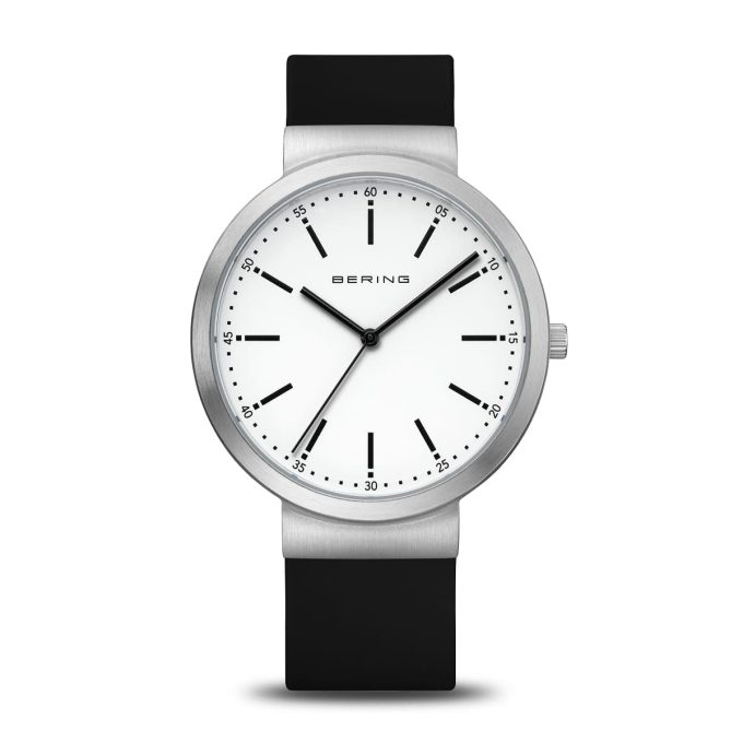 Bering Gents Brushed Steel Rubber Watch 10141-404