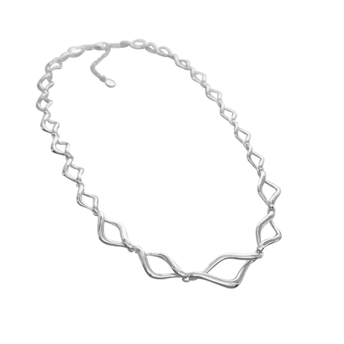Silver Graduated Navette Link Necklace