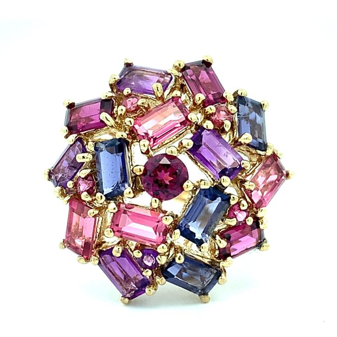 Multi Gem Yellow Gold Dress Ring