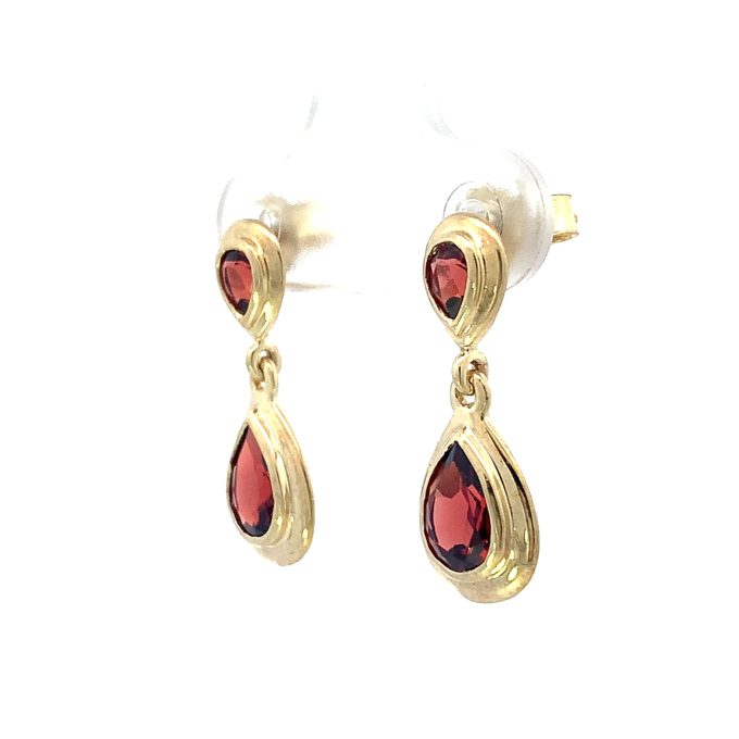 Yellow Gold Pear Cut Garnet Drop Earrings