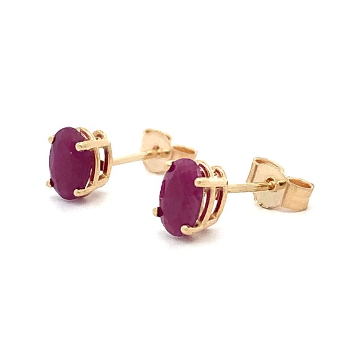 Yellow Gold Oval Ruby Stud Earrings