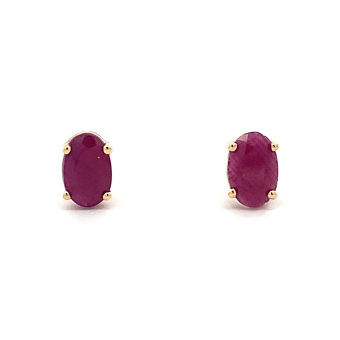 Yellow Gold Oval Ruby Stud Earrings