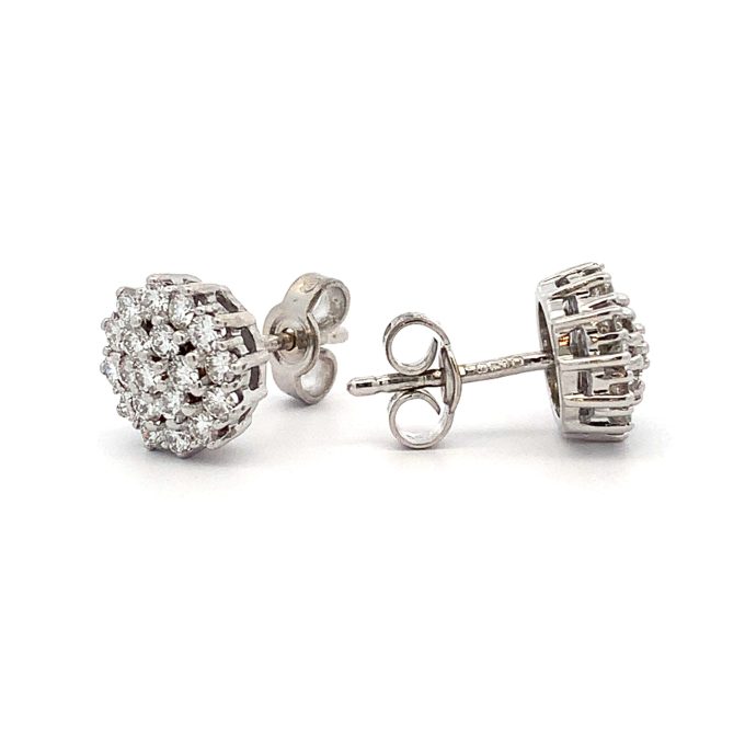Diamond Cluster White Gold Stud Earrings