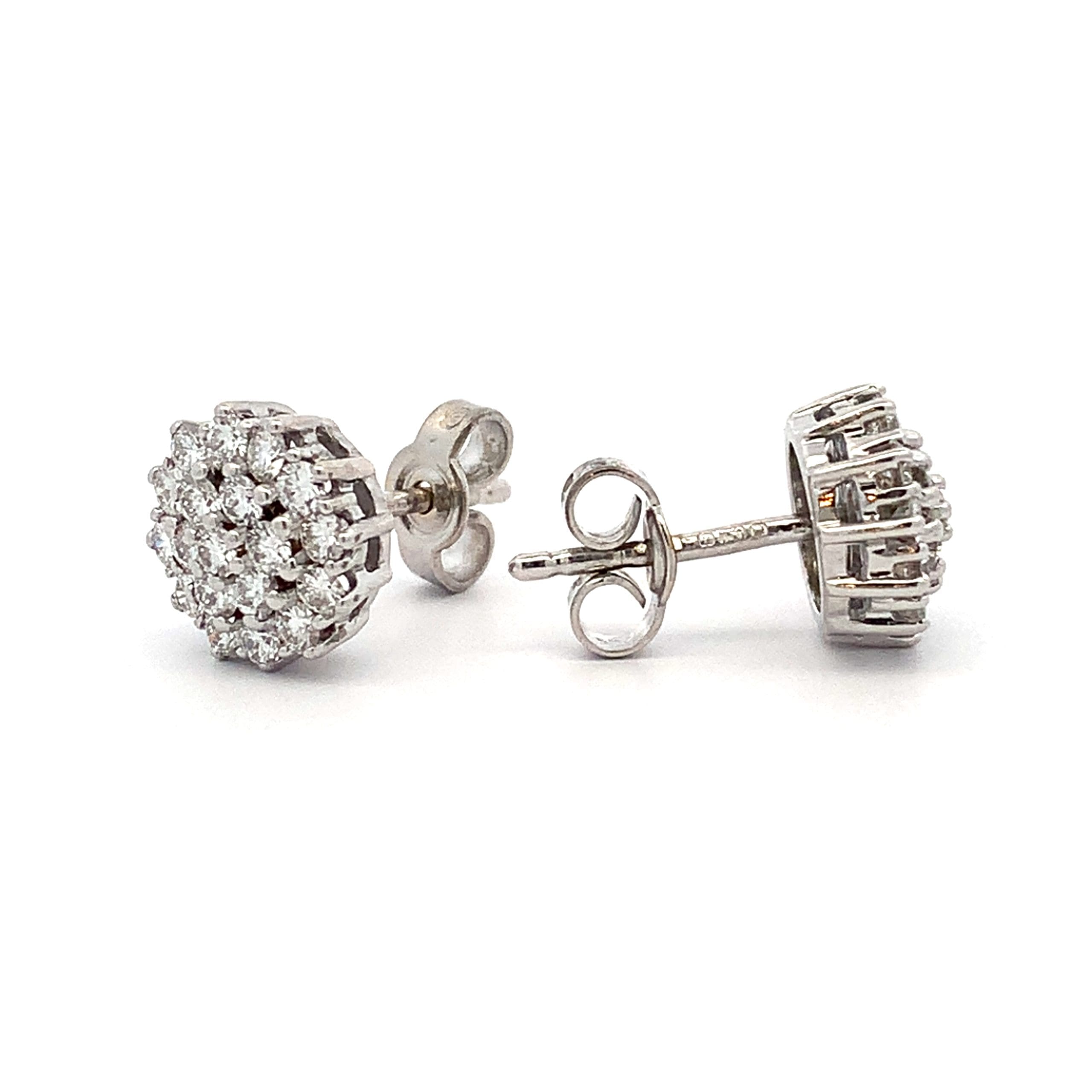 Diamond Cluster White Gold Stud Earrings