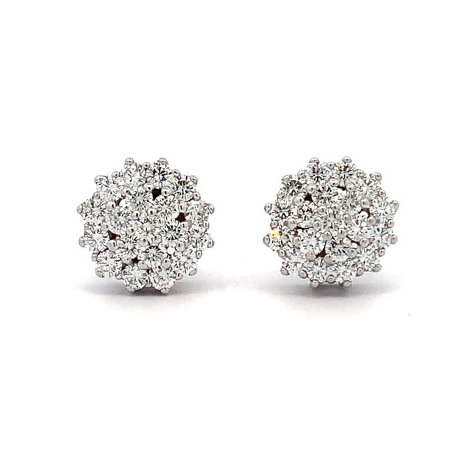 Diamond Cluster White Gold Stud Earrings
