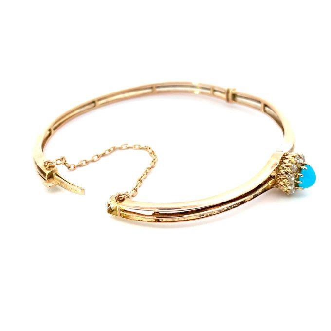Antique Turquoise and Diamond Cluster Bangle