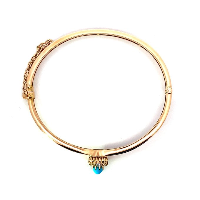 Antique Turquoise and Diamond Cluster Bangle