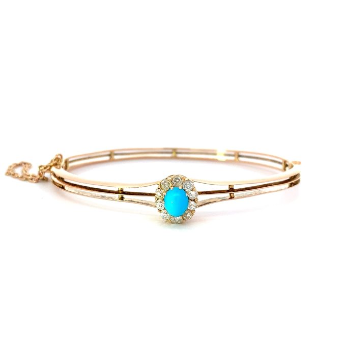 Antique Turquoise and Diamond Cluster Bangle