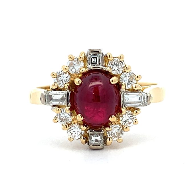 Ruby Cabochon and Diamond Dress Ring