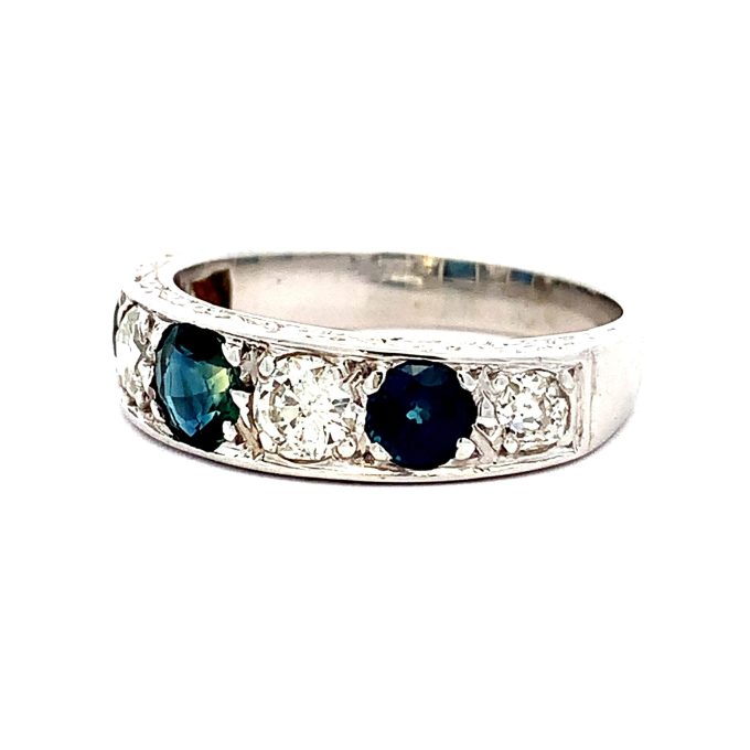 White Gold Sapphire and Diamond Seven Stone Ring