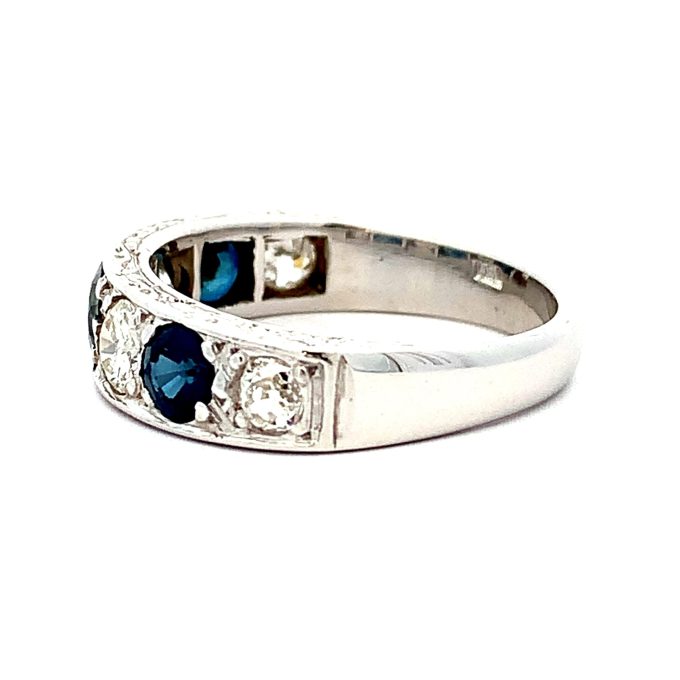 White Gold Sapphire and Diamond Seven Stone Ring