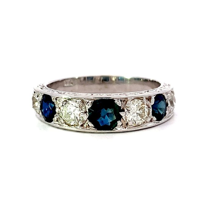 White Gold Sapphire and Diamond Seven Stone Ring