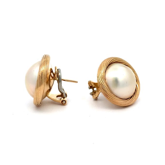 Yellow Gold Mabe Pearl Stud Earrings