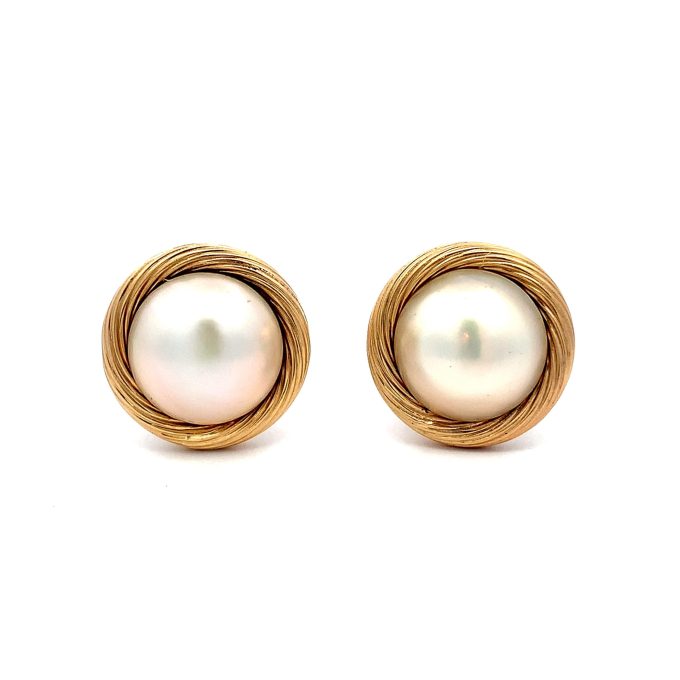 Yellow Gold Mabe Pearl Stud Earrings