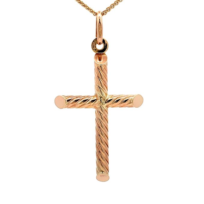 Yellow Gold Twist Design Cross and Chain