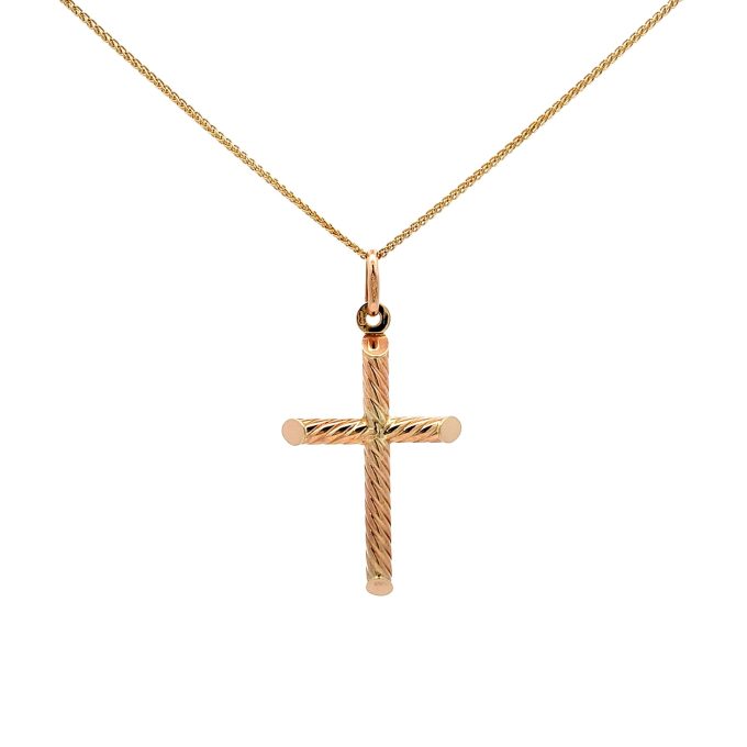Yellow Gold Twist Design Cross and Chain