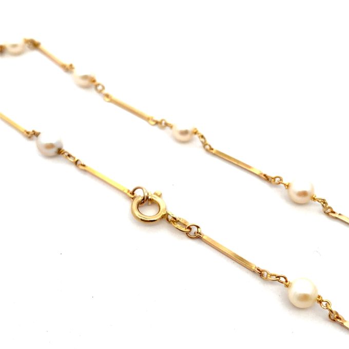 Pearl & 9ct Gold Bar Link Station Necklace