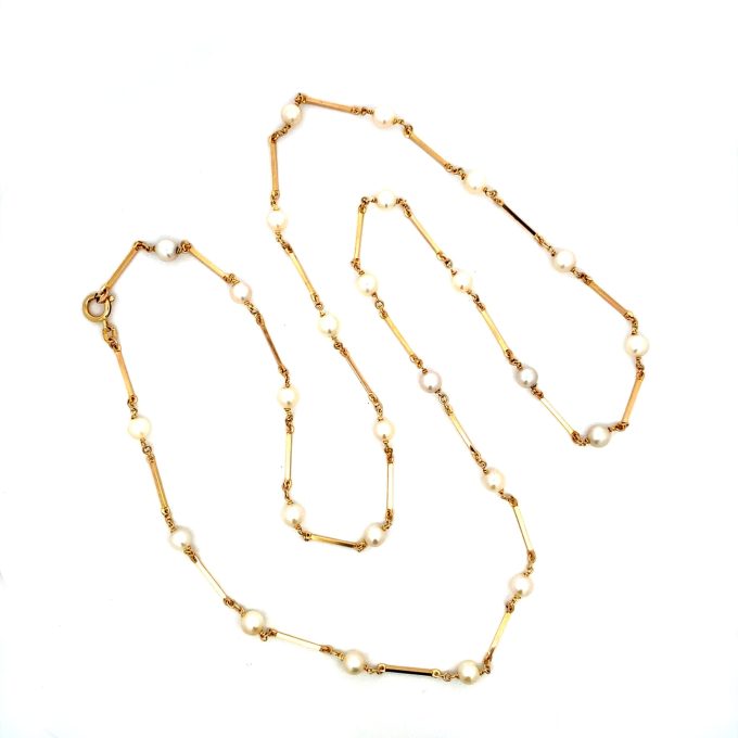 Pearl & 9ct Gold Bar Link Station Necklace