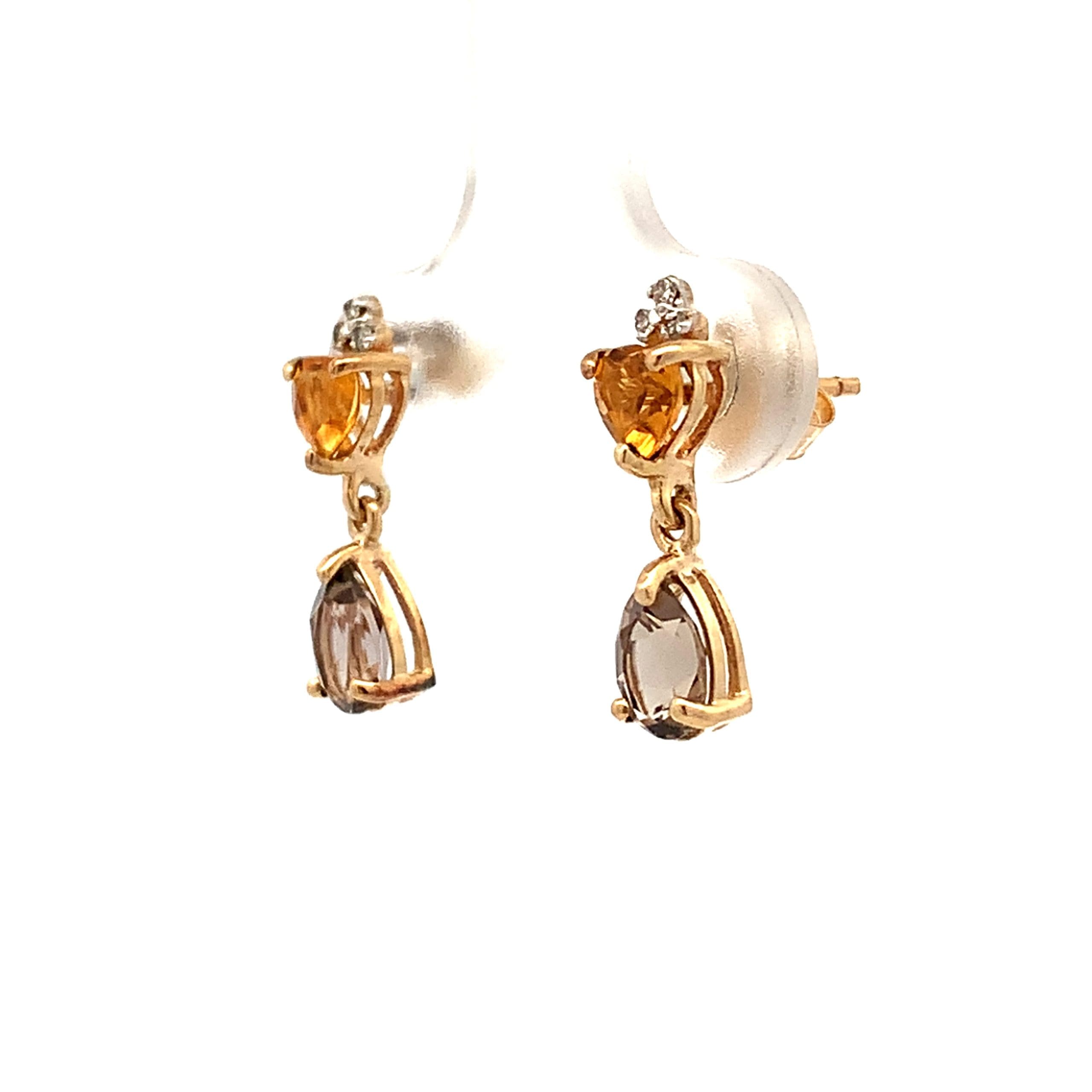 Citrine & Quartz Yellow Gold Drop Earrings