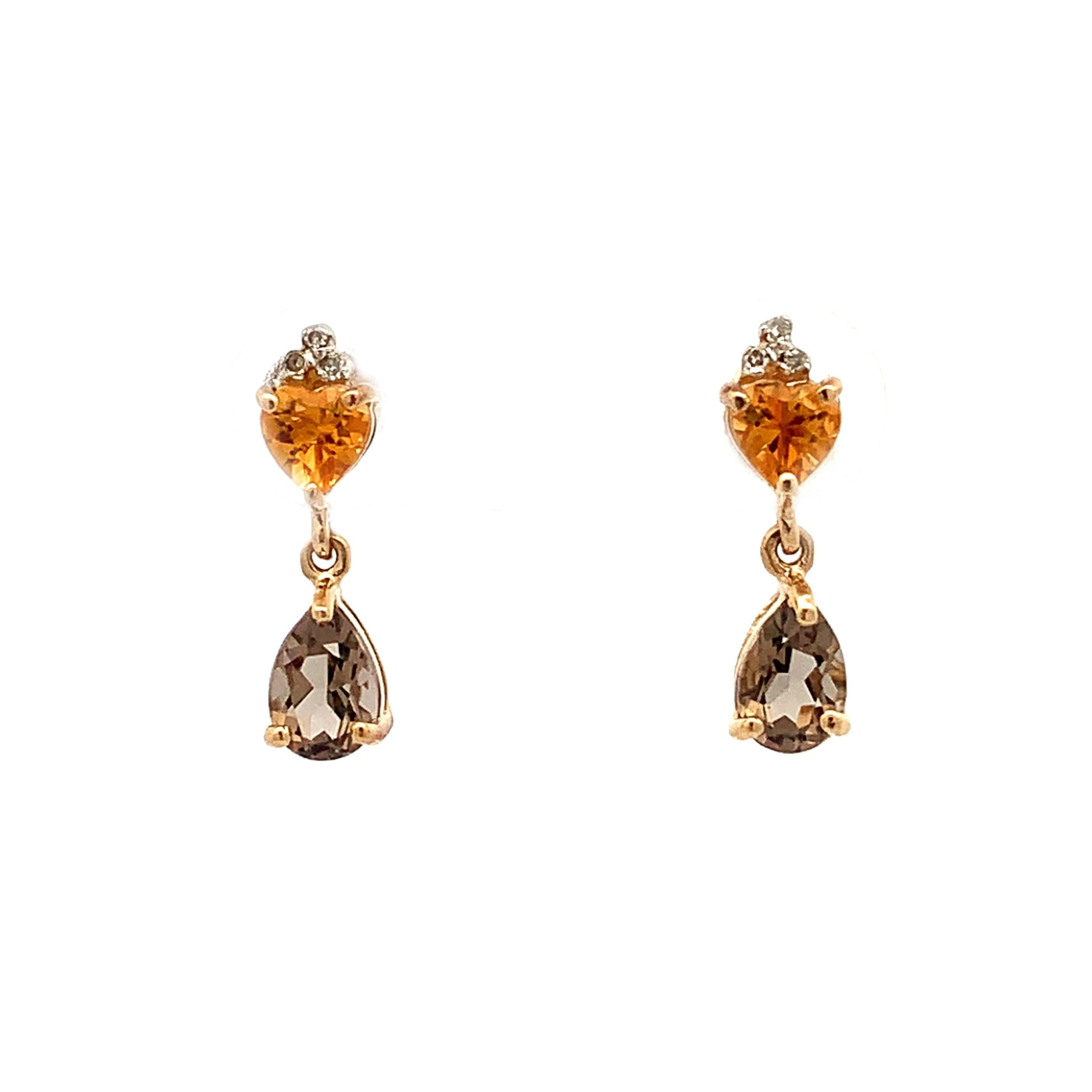 Citrine & Quartz Yellow Gold Drop Earrings