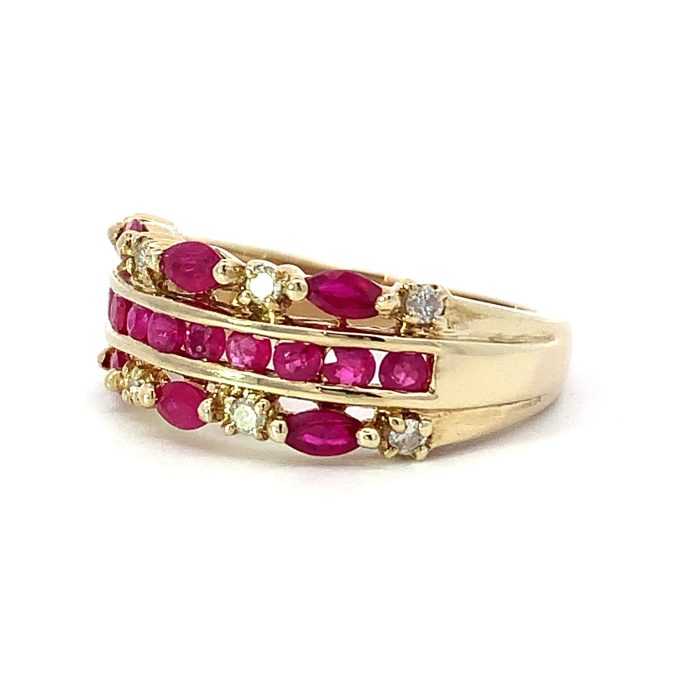 Ruby and Diamond Three Row Dress Ring
