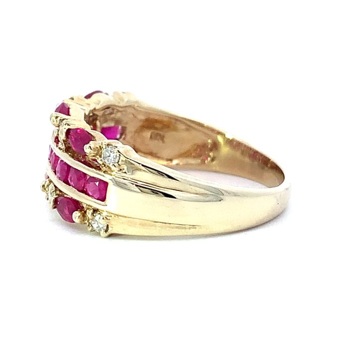 Ruby and Diamond Three Row Dress Ring
