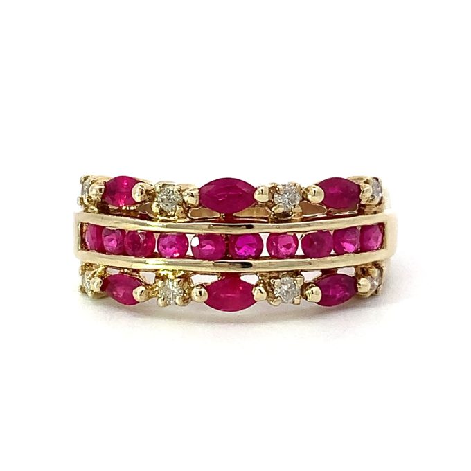 Ruby and Diamond Three Row Dress Ring