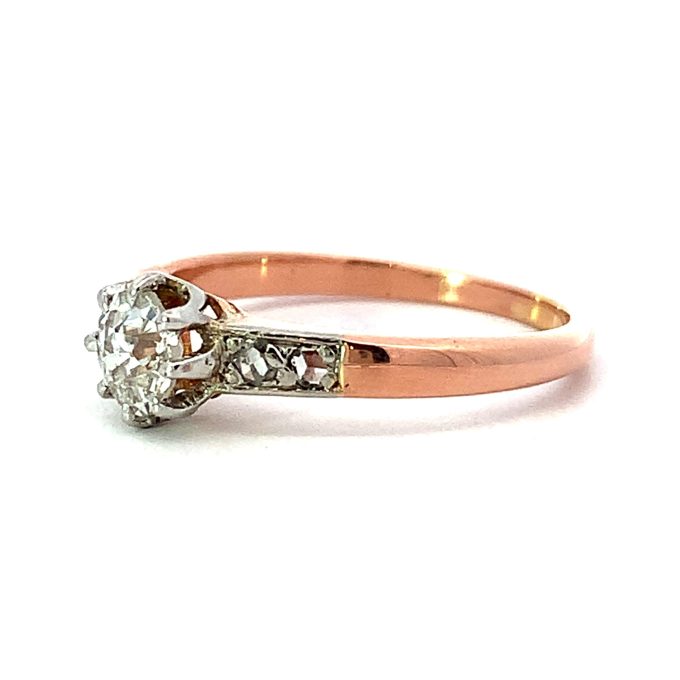 Vintage Rose Gold 0.50ct Old Cut Diamond Solitaire Ring