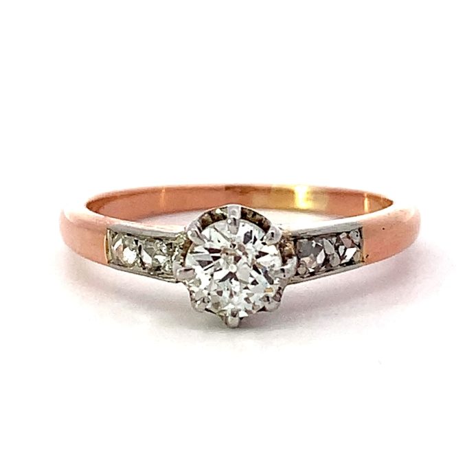 Vintage Rose Gold 0.50ct Old Cut Diamond Solitaire Ring