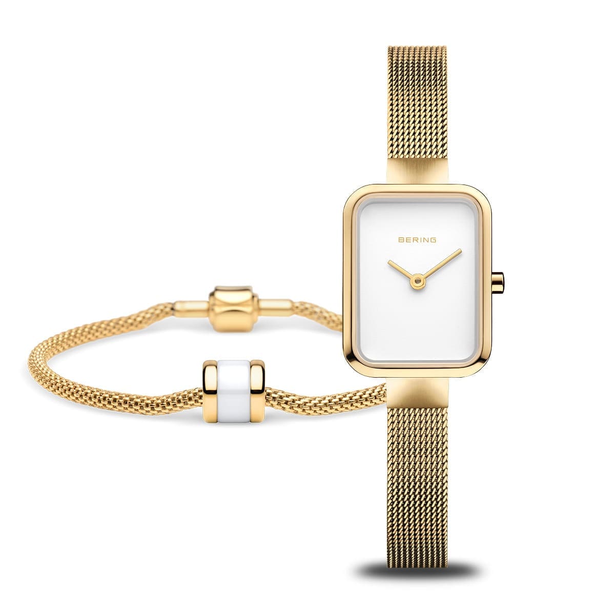 Bering Ladies Rectangular Gold Watch Set 14520-334-GWP
