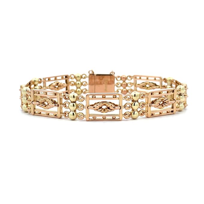 Vintage 15ct Rose & Yellow Gold Panel Link Bracelet